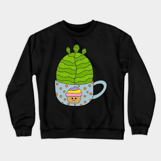 Cute Cactus Design #150: Small Barrel Cactus In Cute Cupcake Mug Crewneck Sweatshirt by DreamCactus
